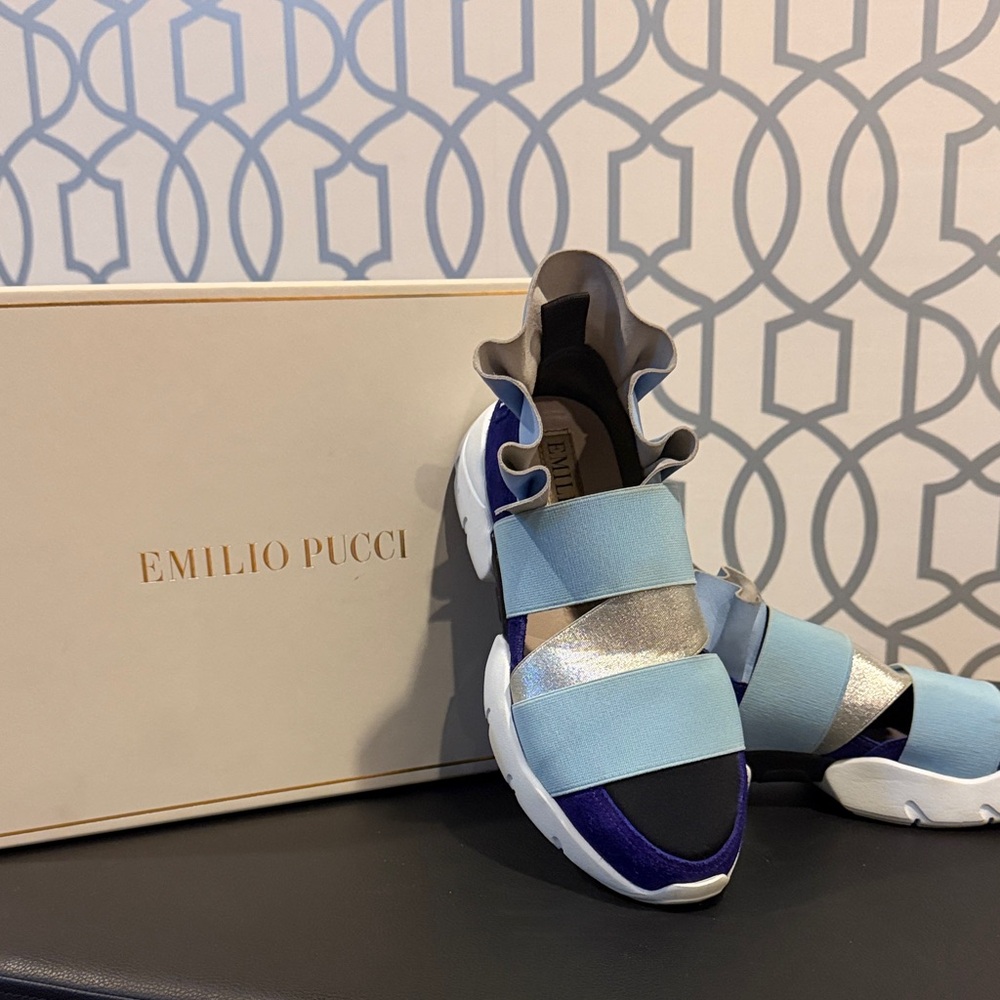 Emilio Pucci Women's Blue and Metallic Sneakers